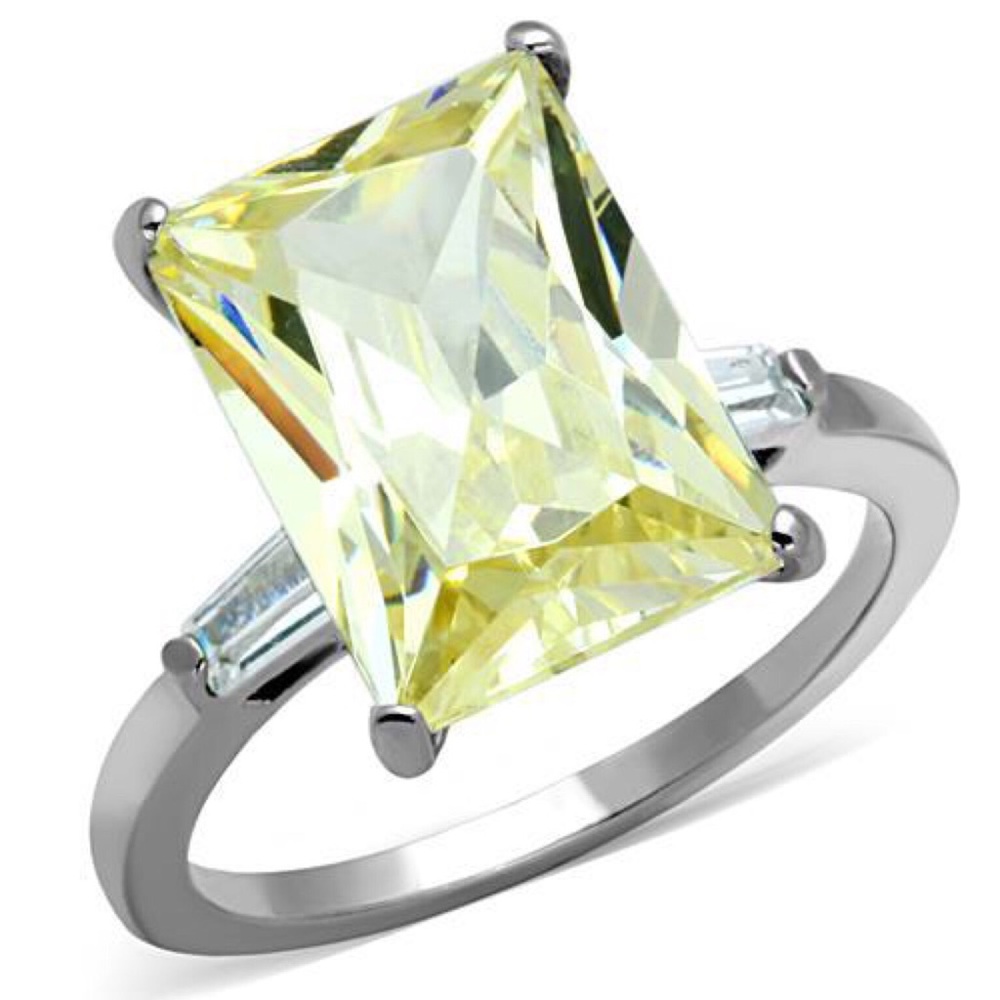 STAINLESS STEEL Canary Yellow Radiant Cut Cubic Zirconia Ring - Picture 15 of 16